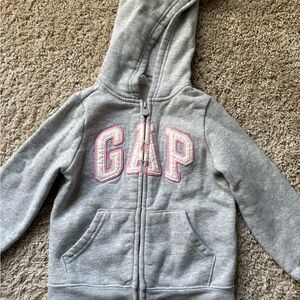 GAP Girl 4 Years Light Gray Full Zip Hoodie with Pink Logo